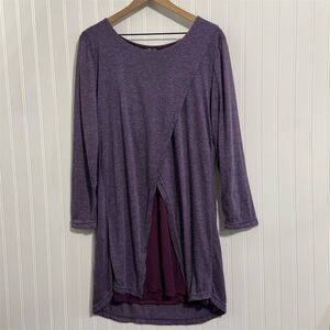 Yak‎ n Yeti Tunic Top XL Purple Viscose Stretch Layered Back Split Boho Longline
